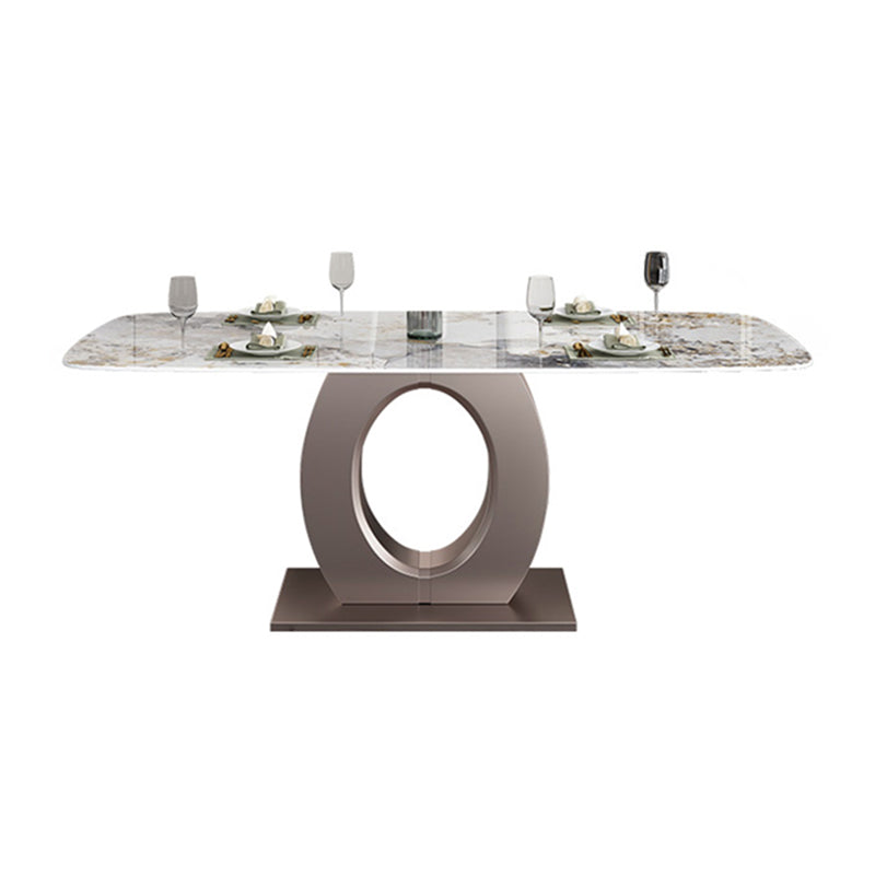 Luxury Sintered Stone Top Table Rectangle Table with Single Pedestal in Rose Gold
