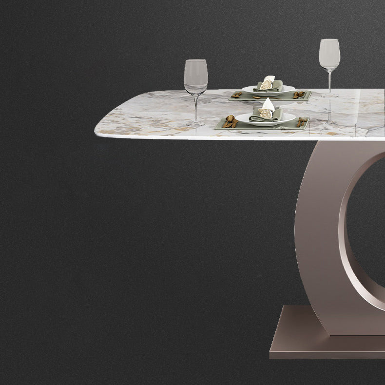Luxury Sintered Stone Top Table Rectangle Table with Single Pedestal in Rose Gold