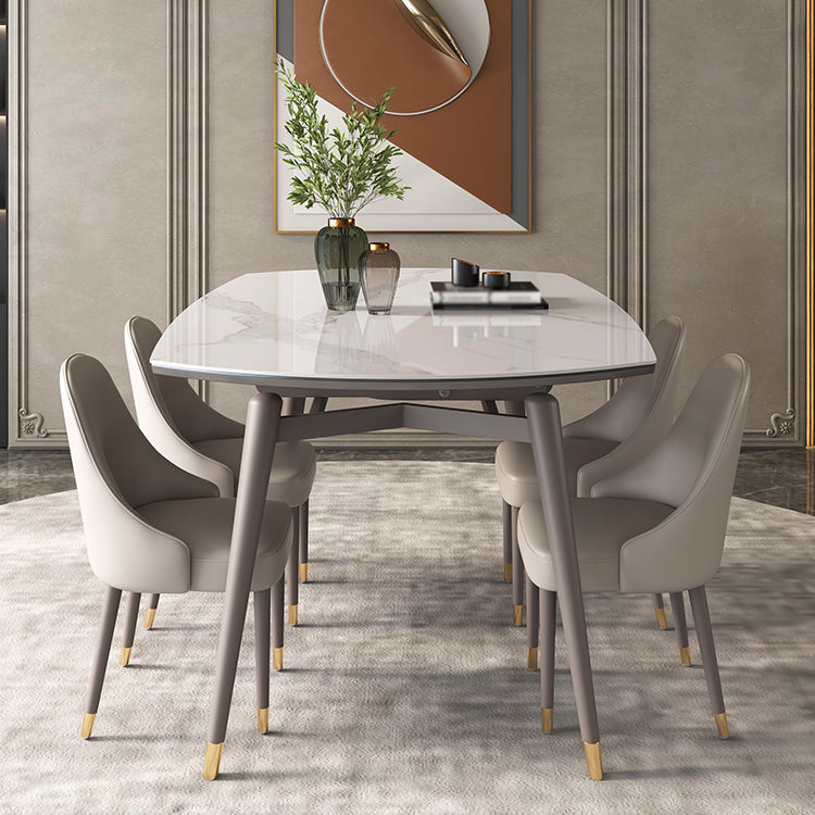 Luxury Sintered Stone Top Table Extendable Round Table with Wooden 4 Legs