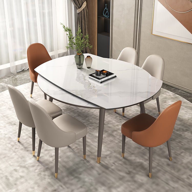 Luxury Sintered Stone Top Table Extendable Round Table with Wooden 4 Legs