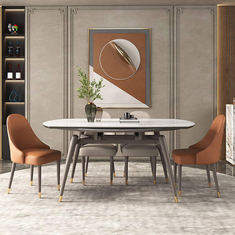 Luxury Sintered Stone Top Table Extendable Round Table with Wooden 4 Legs