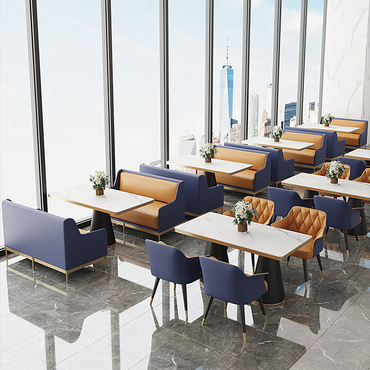 Glam Faux Leather Dining Chair Metal Arm Chairs for Restaurant Use