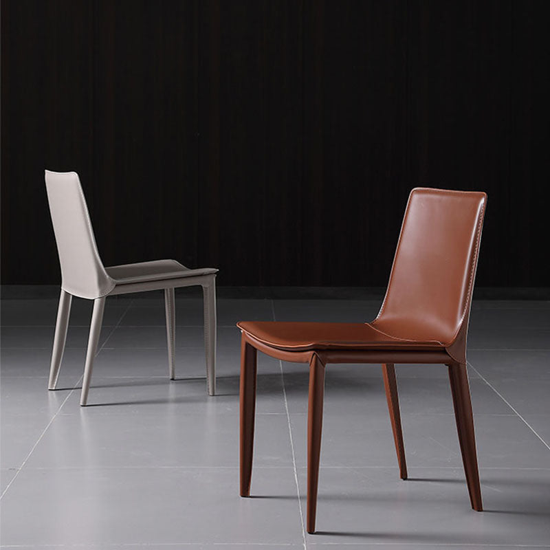 Contemporary Leather Dining Room Chair Armless Metal Side Chair for Home Use