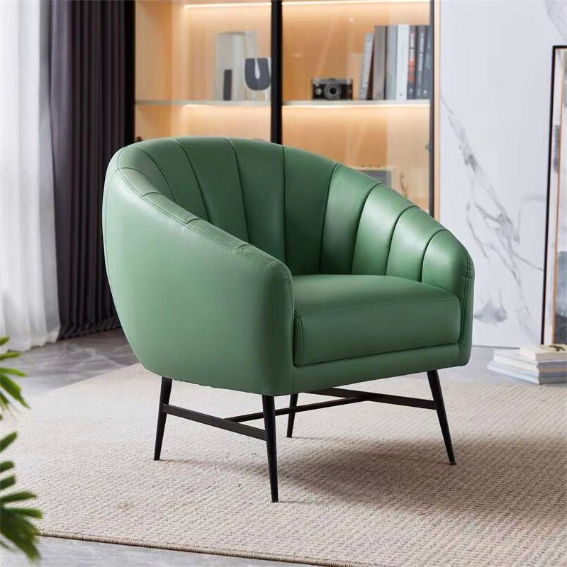 29.5" Wide Faux Leather Sewn Pillow Back Sponge Sloped Arms Barrel Chair