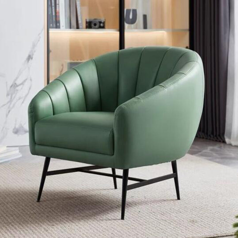 29.5" Wide Faux Leather Sewn Pillow Back Sponge Sloped Arms Barrel Chair