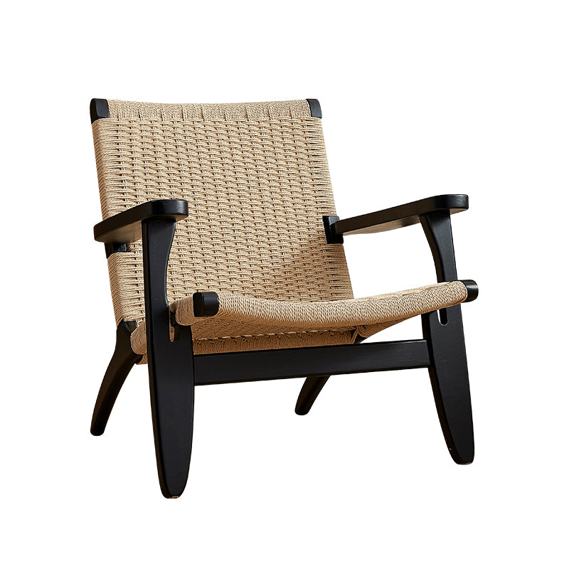 Scandinavian 28.74"Wide Solid Wood Woven Back Arm Chair for Living Room