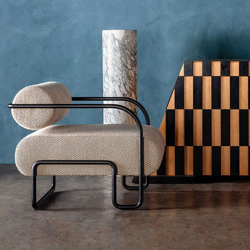 Industrial Style 26"Wide Fixed Back Metal Base Sponge Arm Chair