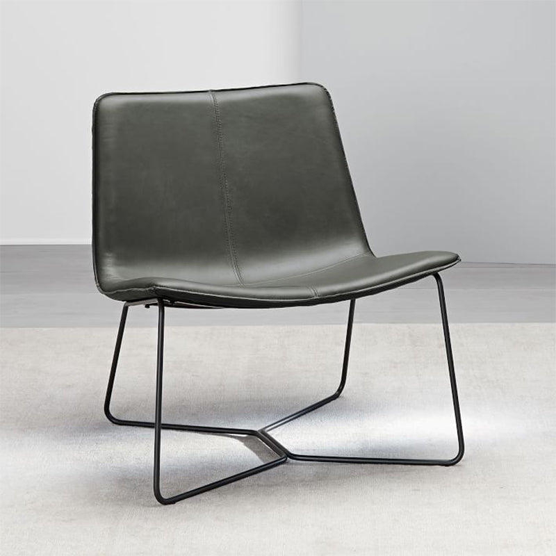 Industrial 24.4"Wide Faux Leather Fixed Back Metal Base Armless Chair