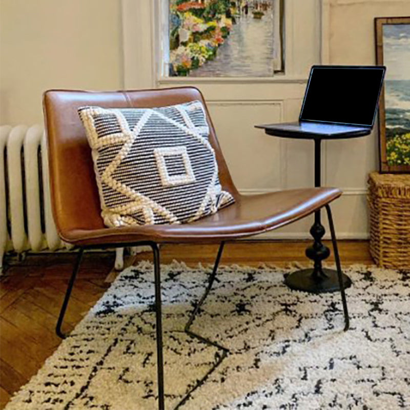 Industrial 24.4"Wide Faux Leather Fixed Back Metal Base Armless Chair