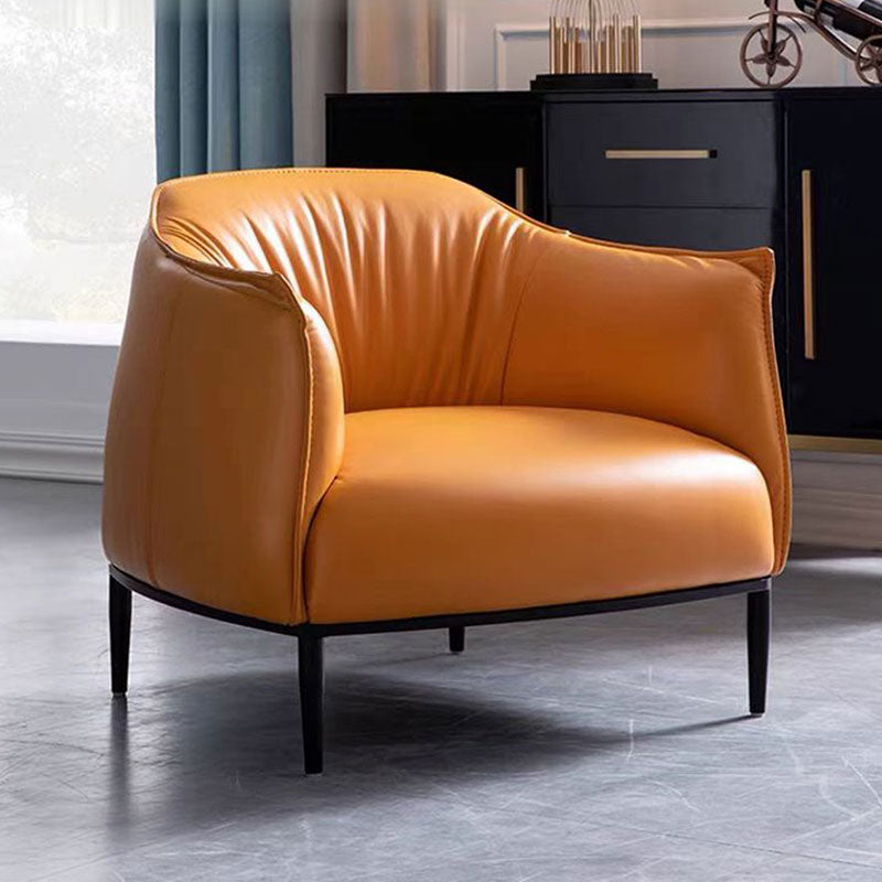 Modern Style Leather Armrest Fixed Backrest Black Base Upholstered Armed Chair