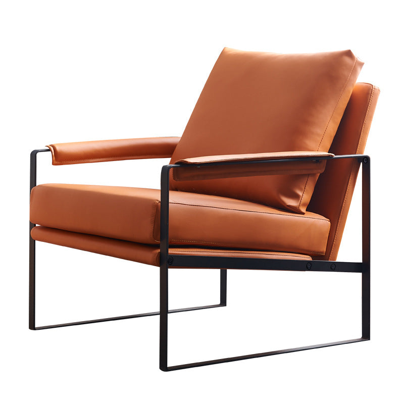 Industrial 27.6"Wide Faux Leather Pillow Back Square Arm Lounge Chair