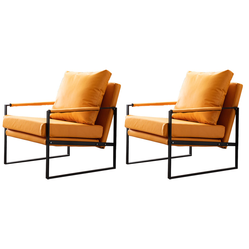 Industrial 27.6"Wide Faux Leather Pillow Back Square Arm Lounge Chair