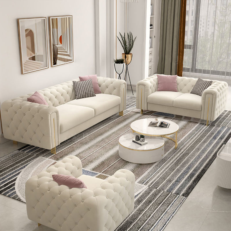 Tuxedo Arm Sofa Contemporary White Sofa with Tufted Split-Back