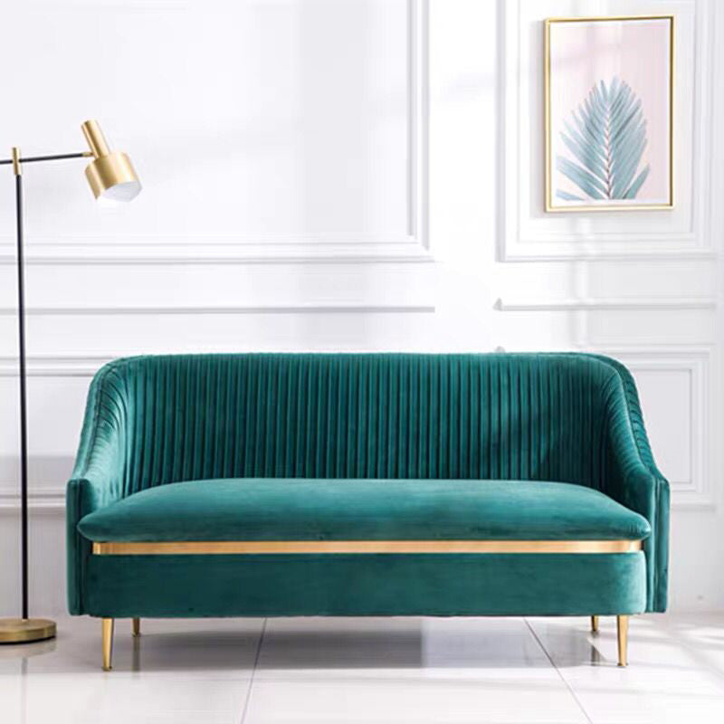 Contemporary Velvet Sofa with Swen Pillow Back and Slopped Arm