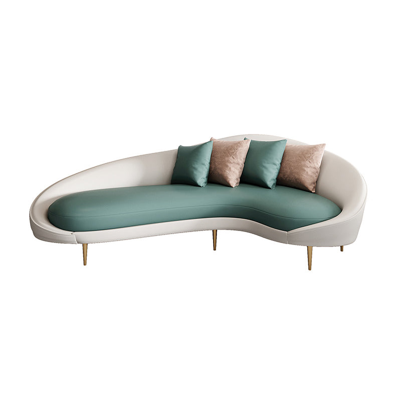Contemporary Faux Leather Curved Sofa with Slopped Arm for Living Room