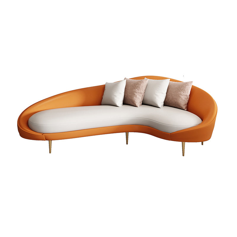 Contemporary Faux Leather Curved Sofa with Slopped Arm for Living Room