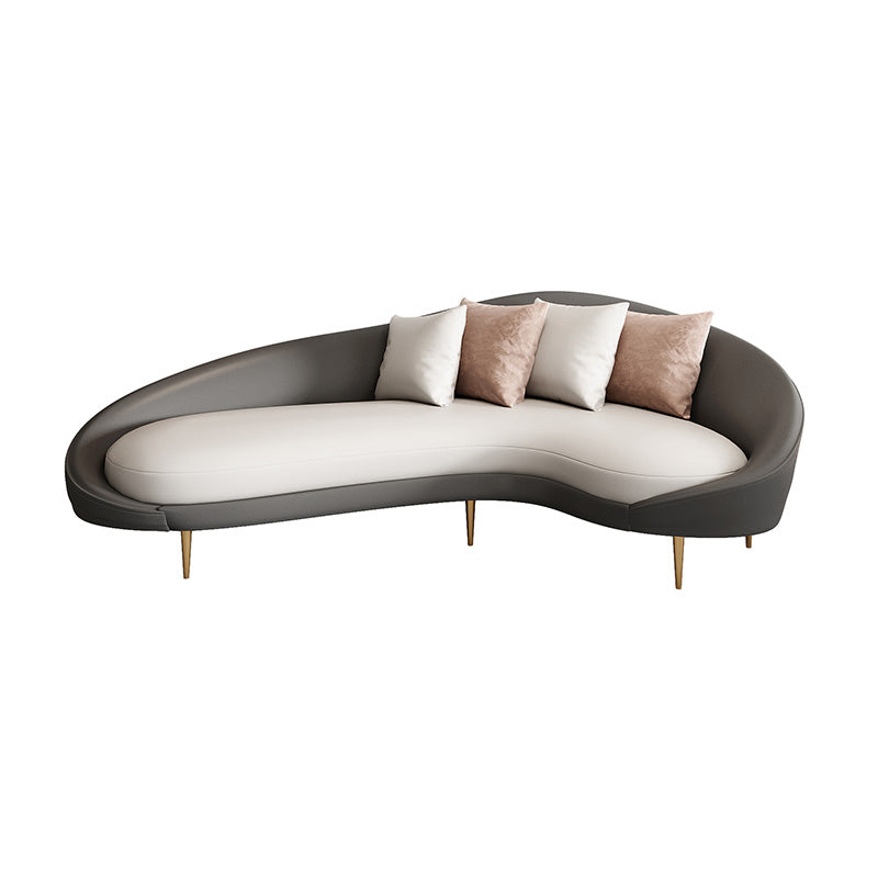 Contemporary Faux Leather Curved Sofa with Slopped Arm for Living Room