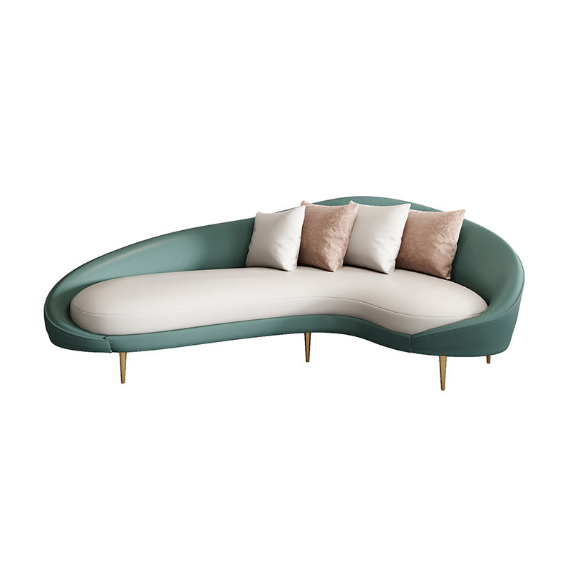 Contemporary Faux Leather Curved Sofa with Slopped Arm for Living Room