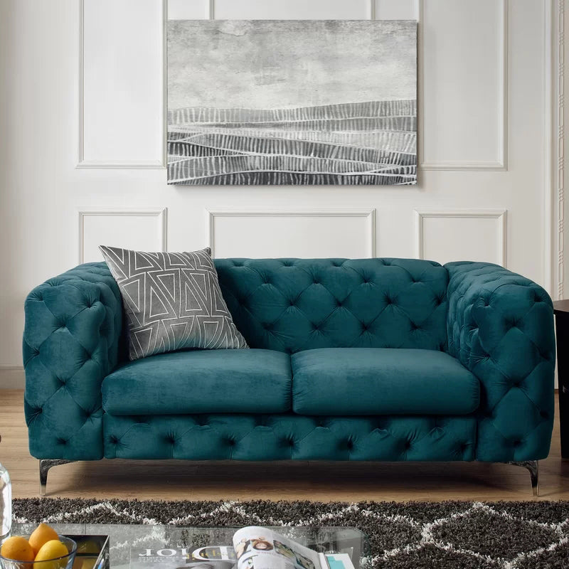 Tuxedo Arm Stationary Sofa 31.50" H Velvet Sofa with Tufted Split-Back