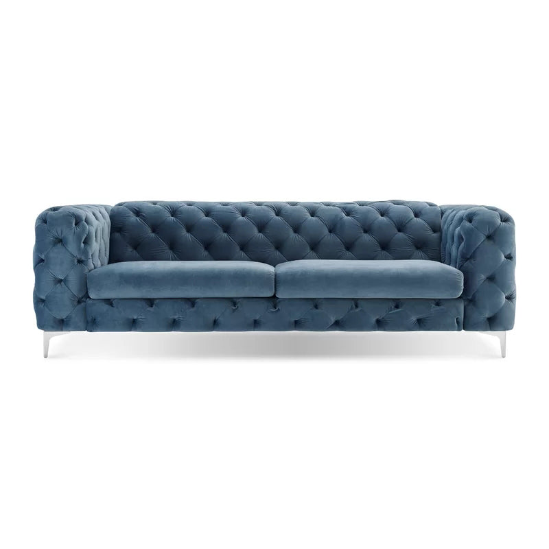 Tuxedo Arm Stationary Sofa 31.50" H Velvet Sofa with Tufted Split-Back