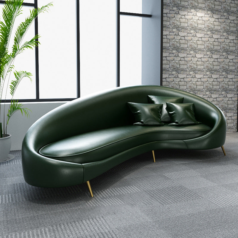 Modern Faux Leather Curved Sofa with Sloped Arms for Living Room