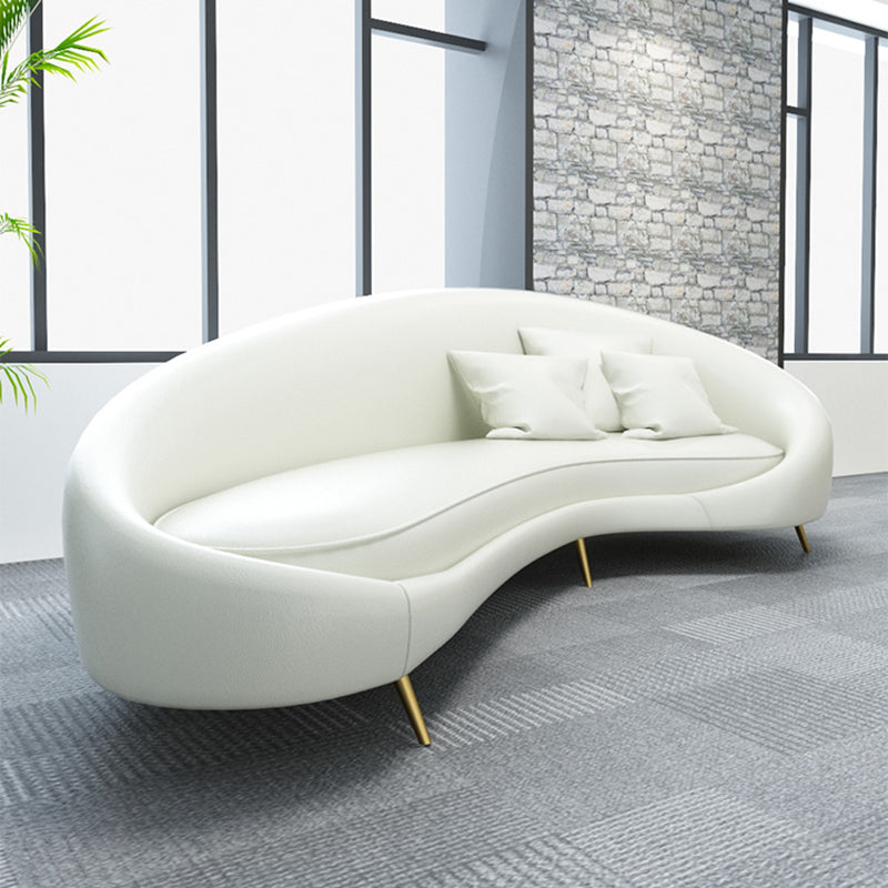 Modern Faux Leather Curved Sofa with Sloped Arms for Living Room