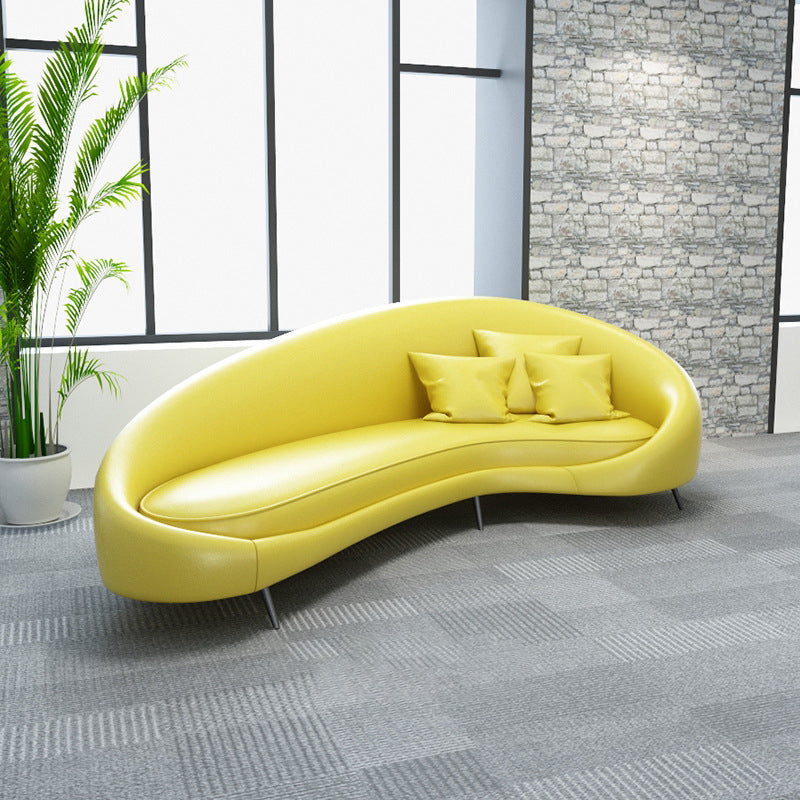 Modern Faux Leather Curved Sofa with Sloped Arms for Living Room