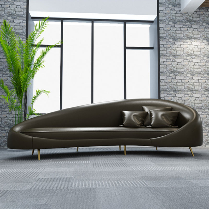 Modern Faux Leather Curved Sofa with Sloped Arms for Living Room