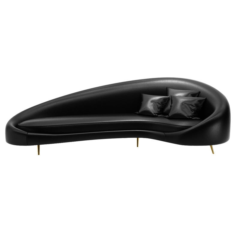 Modern Faux Leather Curved Sofa with Sloped Arms for Living Room