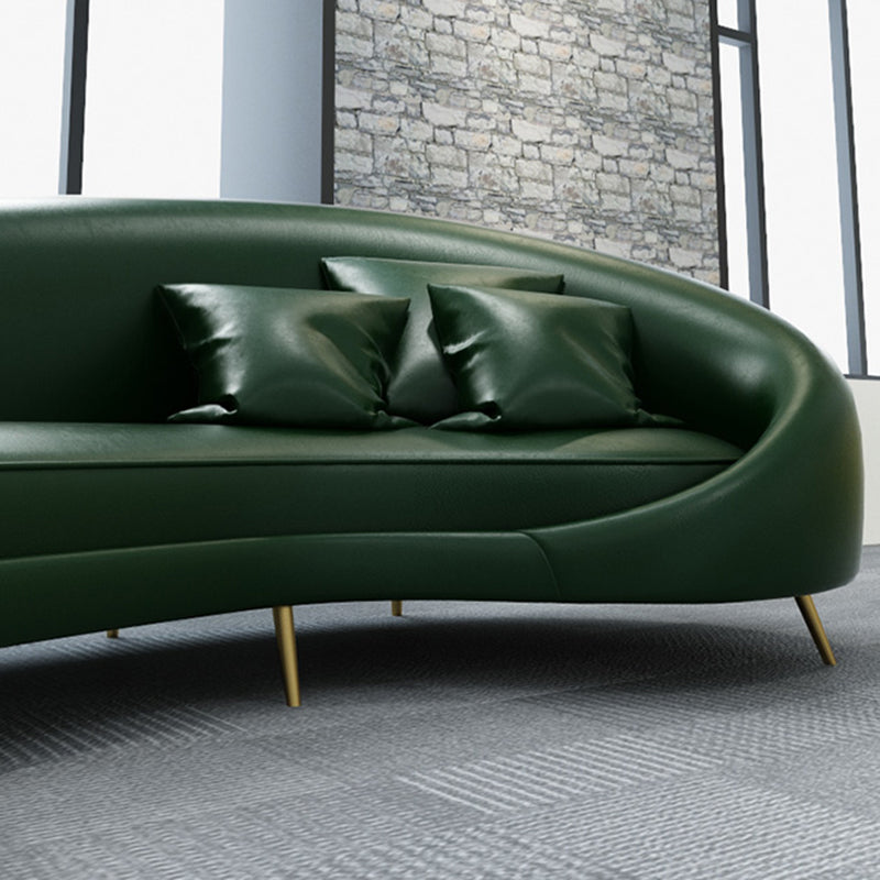 Modern Faux Leather Curved Sofa with Sloped Arms for Living Room