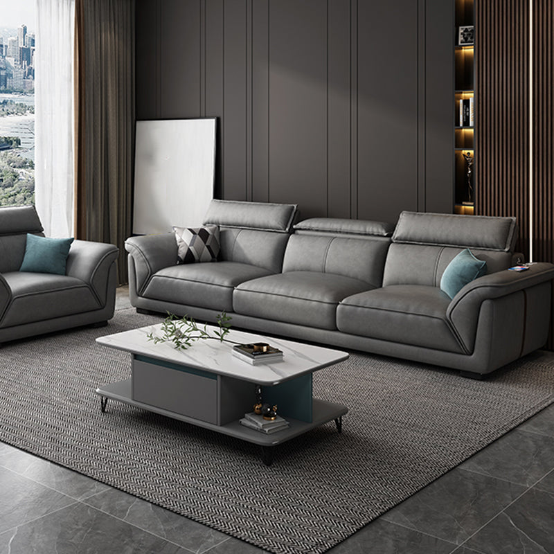 Gray Faux Leather Sofa & Chaise Modern Biscuit Back Sofa - 33.46" H