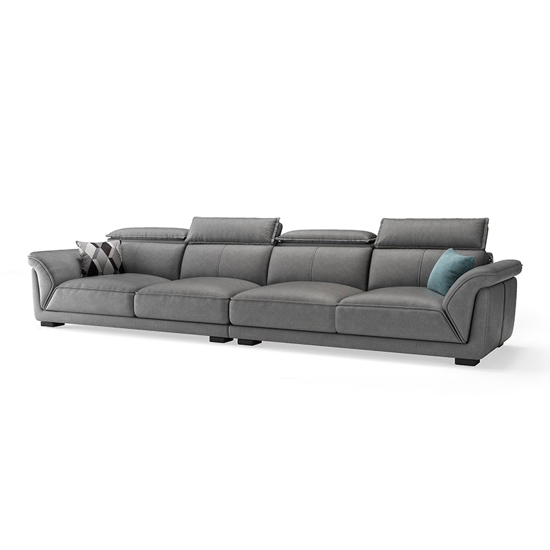 Gray Faux Leather Sofa & Chaise Modern Biscuit Back Sofa - 33.46" H