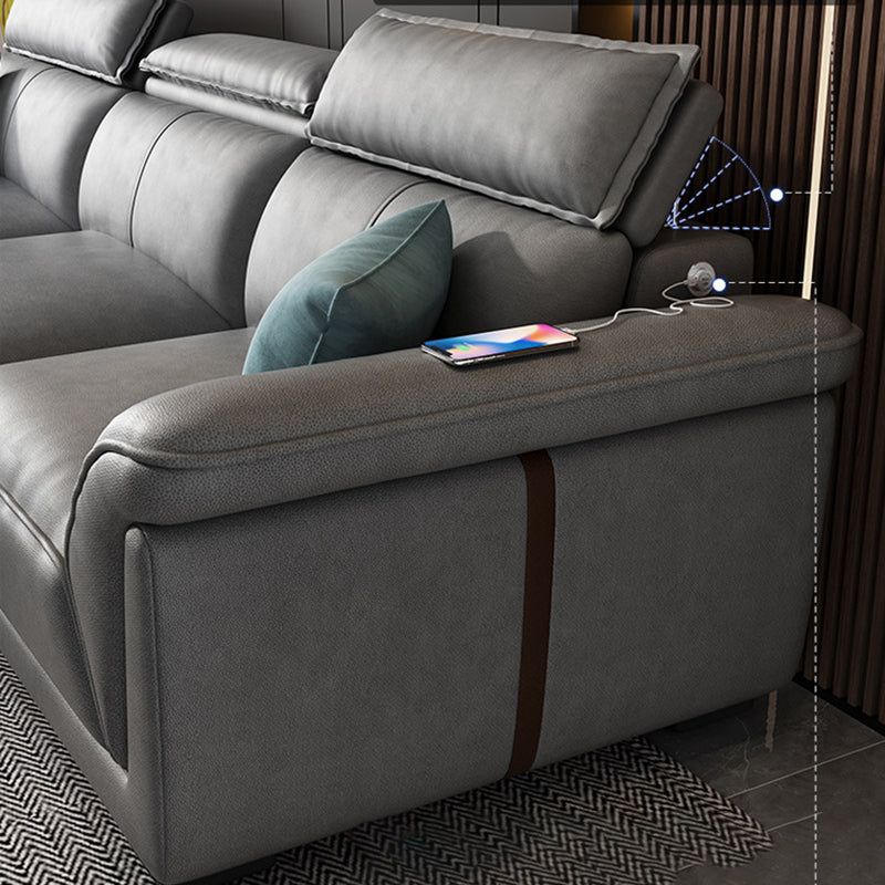 Gray Faux Leather Sofa & Chaise Modern Biscuit Back Sofa - 33.46" H