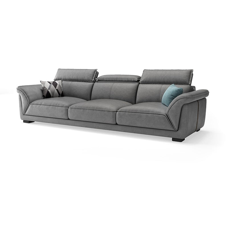 Gray Faux Leather Sofa & Chaise Modern Biscuit Back Sofa - 33.46" H