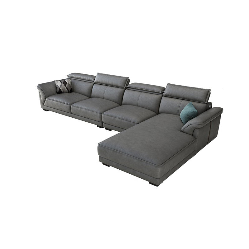 Gray Faux Leather Sofa & Chaise Modern Biscuit Back Sofa - 33.46" H