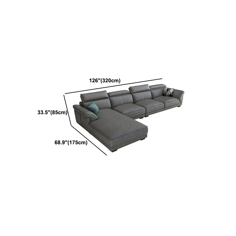 Gray Faux Leather Sofa & Chaise Modern Biscuit Back Sofa - 33.46" H