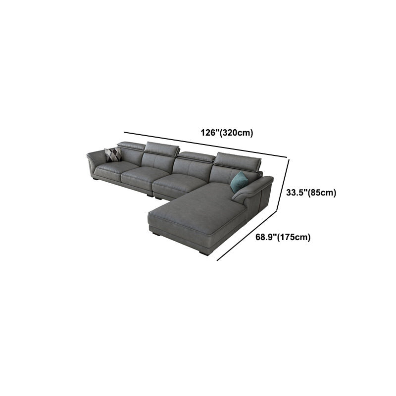 Gray Faux Leather Sofa & Chaise Modern Biscuit Back Sofa - 33.46" H