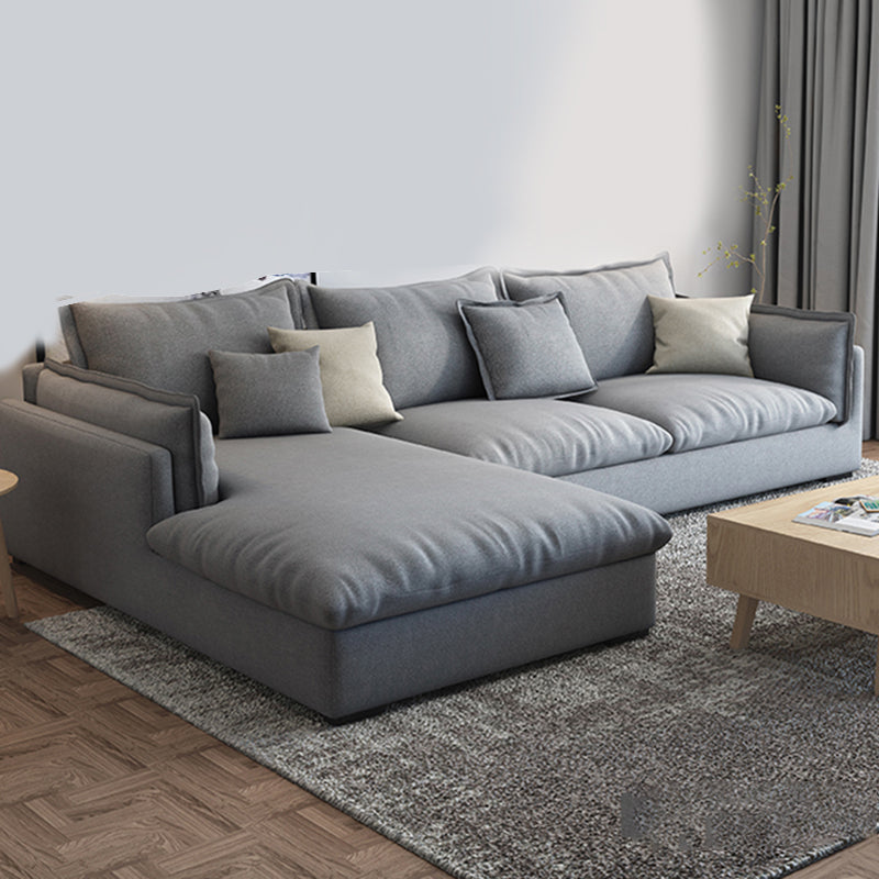 Nordic Loose Back Linen Sofa & Chaise Square Arm Cushions Sofa