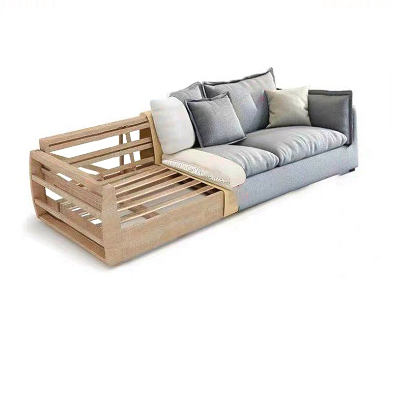 Nordic Loose Back Linen Sofa & Chaise Square Arm Cushions Sofa