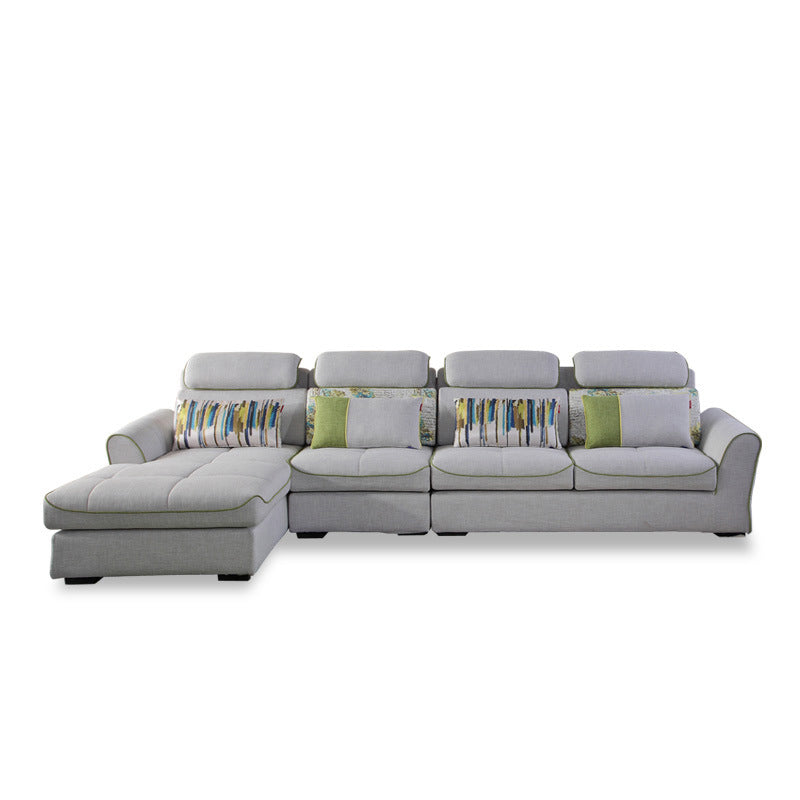 Modern Biscuit Back Sofa with Chaise Linen/Faux Leather Flared Arm Sofa in Gray