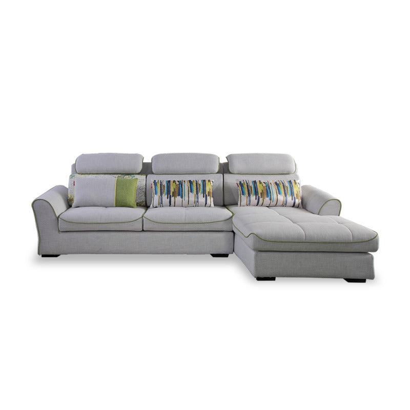 Modern Biscuit Back Sofa with Chaise Linen/Faux Leather Flared Arm Sofa in Gray