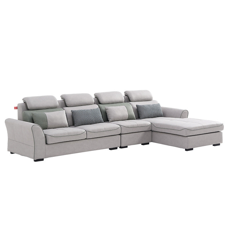 Modern Biscuit Back Sofa with Chaise Linen/Faux Leather Flared Arm Sofa in Gray
