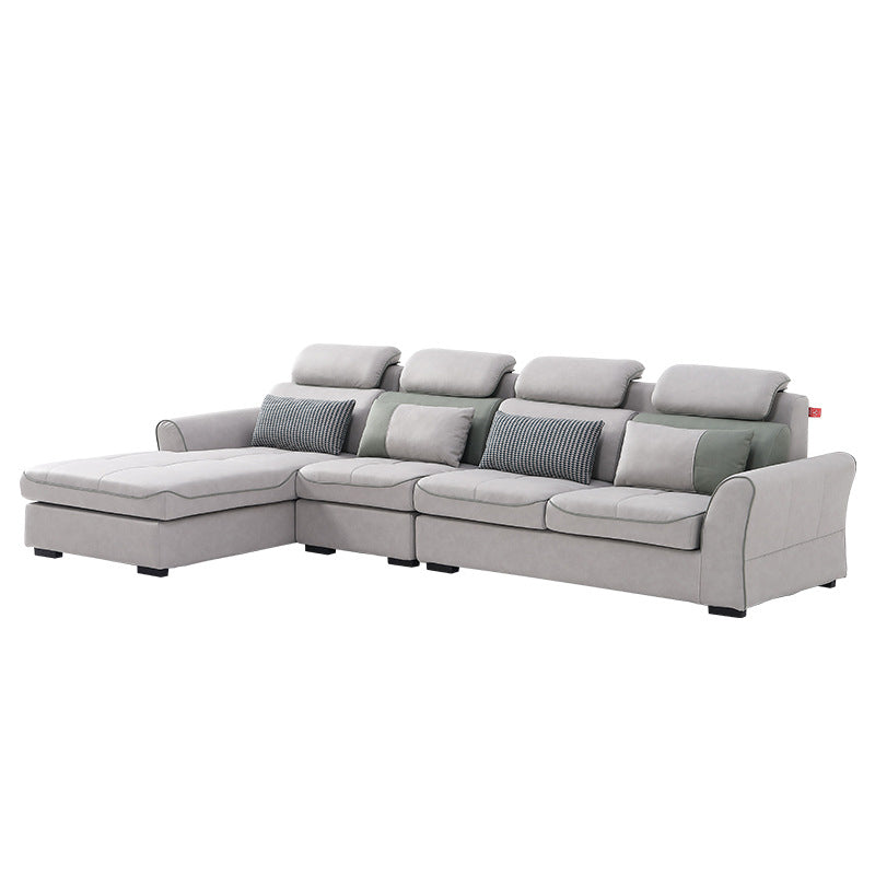 Modern Biscuit Back Sofa with Chaise Linen/Faux Leather Flared Arm Sofa in Gray