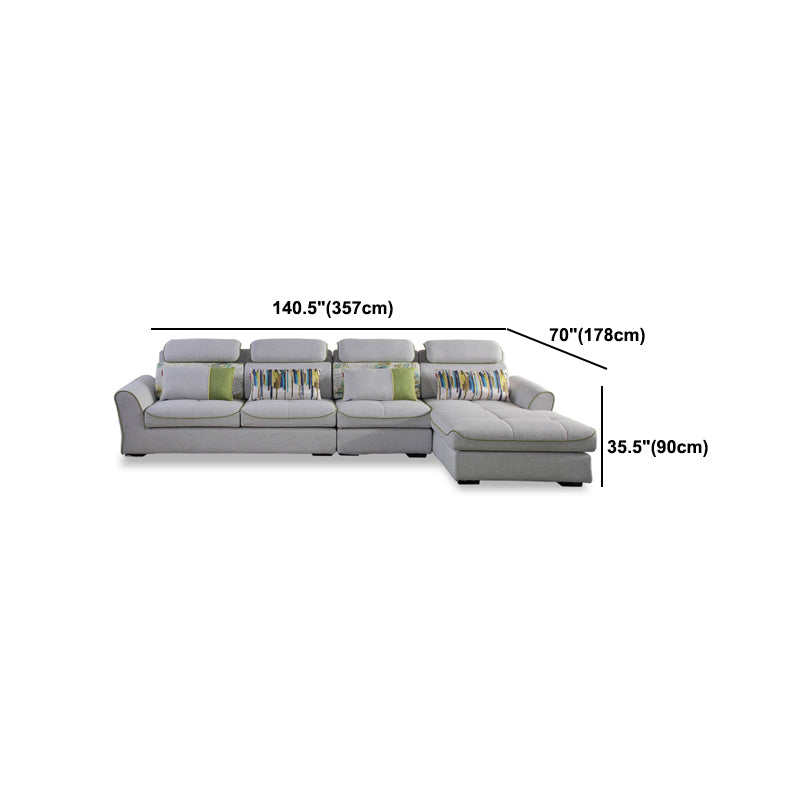 Modern Biscuit Back Sofa with Chaise Linen/Faux Leather Flared Arm Sofa in Gray
