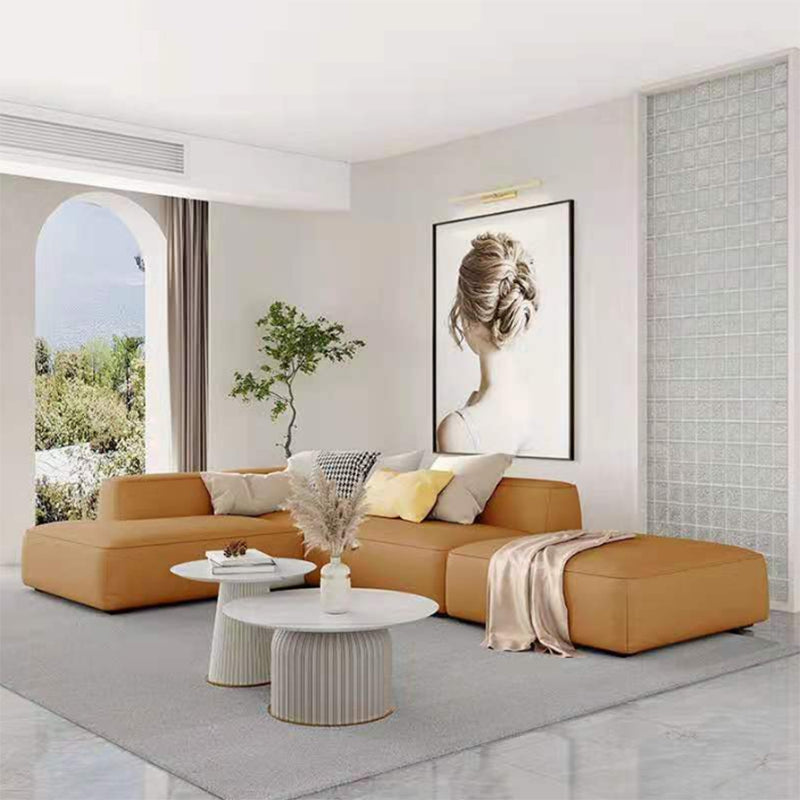 Contemporary Faux Leather Sofa 102.36" W Recessed Arm Sofa with Chaise