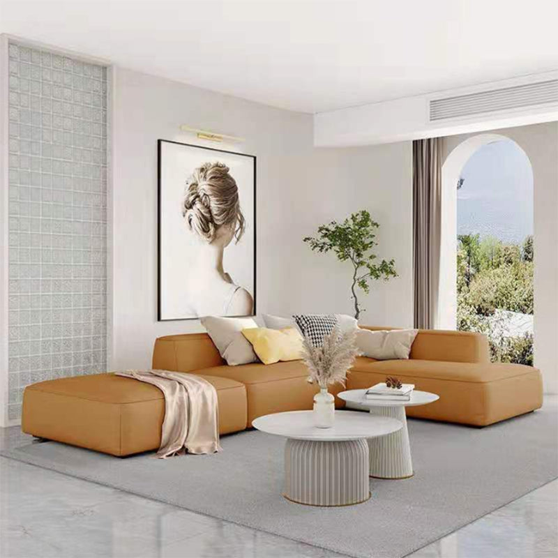 Contemporary Faux Leather Sofa 102.36" W Recessed Arm Sofa with Chaise
