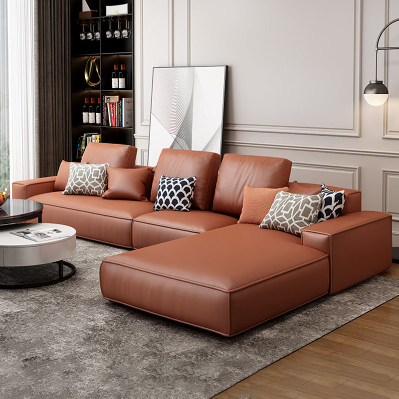 Modern Faux Leather Loose Back Sofa with Chaise Square Arm Sofa - 70.87" D