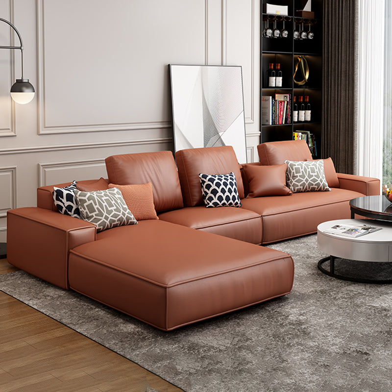 Modern Faux Leather Loose Back Sofa with Chaise Square Arm Sofa - 70.87" D