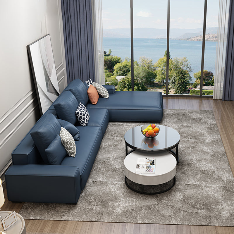 Modern Faux Leather Loose Back Sofa with Chaise Square Arm Sofa - 70.87" D