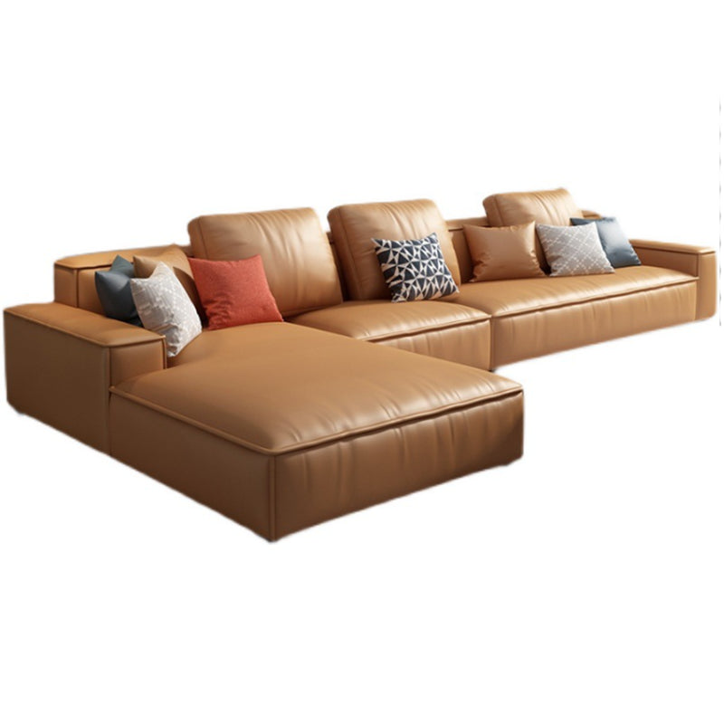 Modern Faux Leather Loose Back Sofa with Chaise Square Arm Sofa - 70.87" D